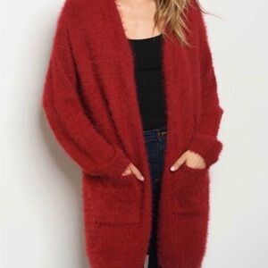 NWT Sadie and Sage oversized berry cardigan fuzzy sweater